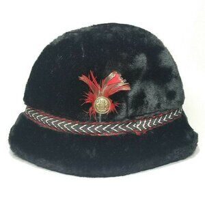 Vintage Unbranded Faux Fur Hat British Coat of Arms Winter Cap Black Size Large